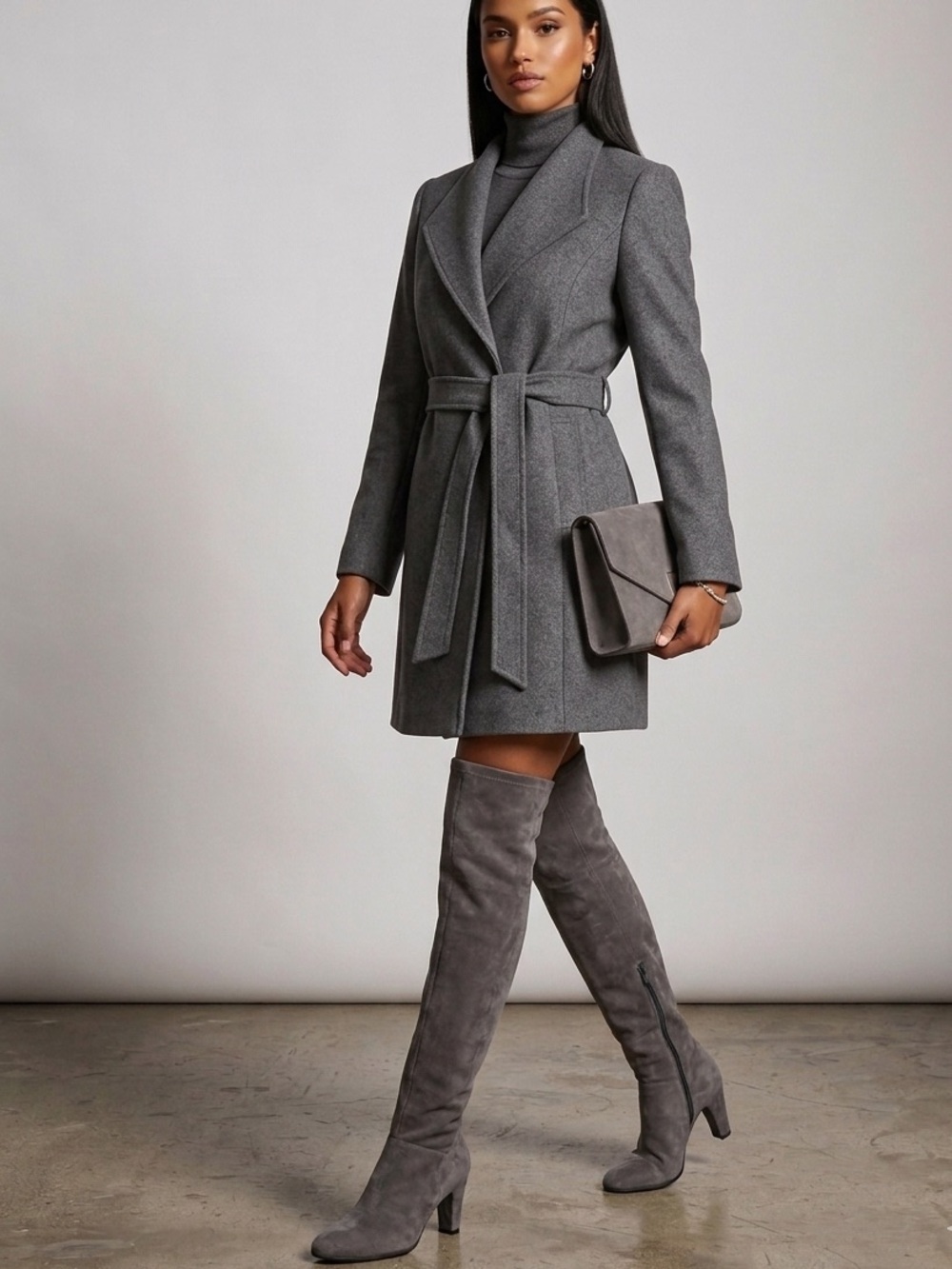 Stuart Weitzman Grey Suede Knee-High Heeled Boots